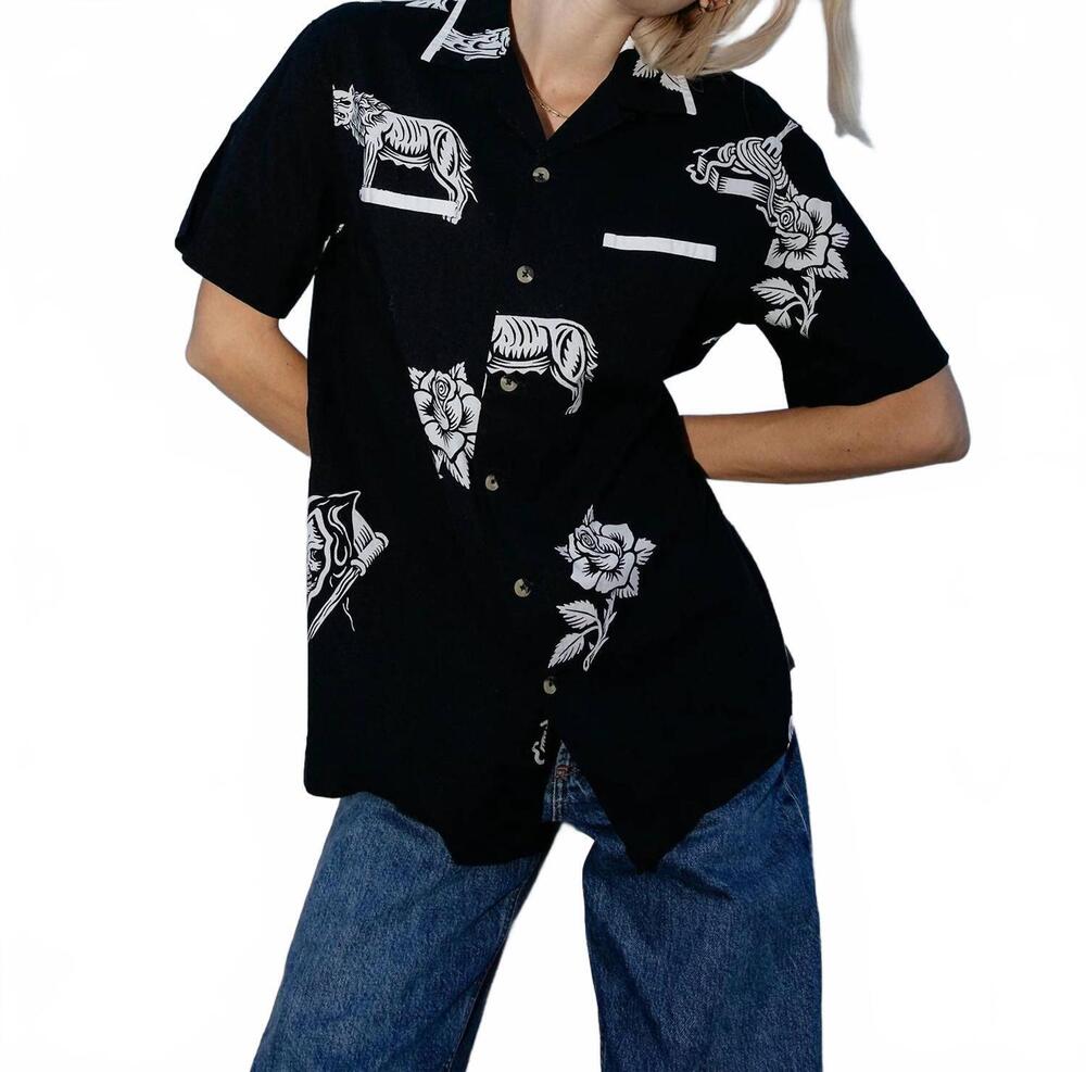 NEW PYKNIC pasta la vista button-up shirt in black